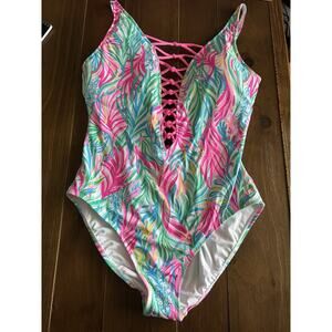 Lilly Pulitzer Isle Lattice One-Piece Swimsuit Sea Turtle Soiree Sz 16 NWOT